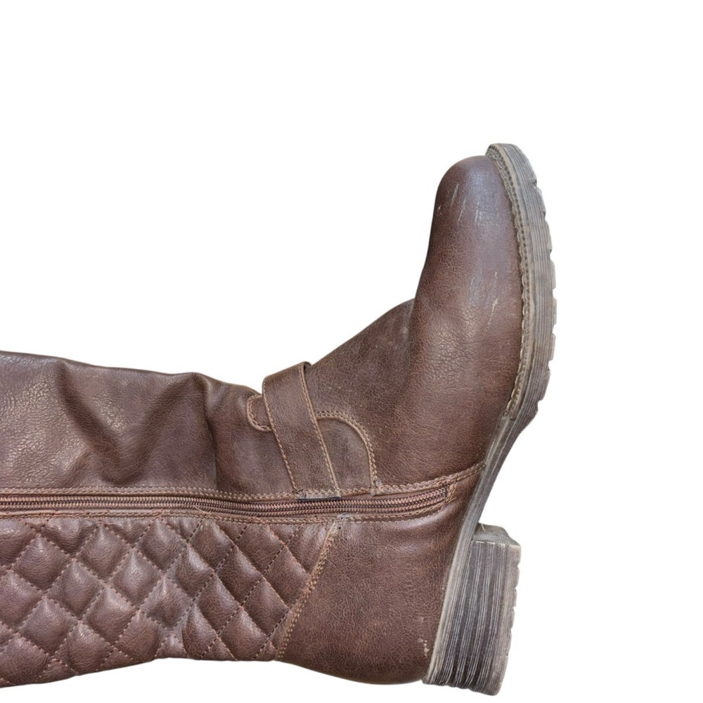 Knee High Brown Quilted Knit Riding Boots Women’s 7.5 Gold Buckle Zipper Accent - Picture 7 of 16